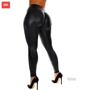 High Waist Faux Leather Leggings Butt Lifting Stretchy Pleather Pants